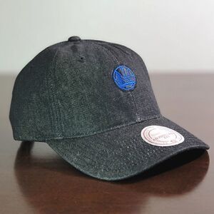 NBA Golden State Warriors Mitchell & Ness Black Denim Dad Hat Cap Curry Klay New